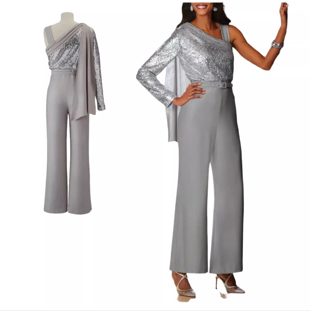 Midnight Velvet Catalog plus 22W Silver Sequin & Gray Special Occasion Jumpsuit